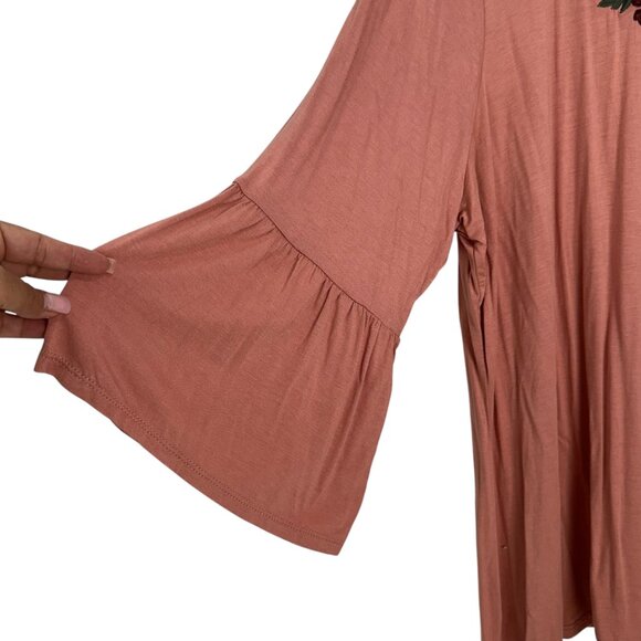 Como Vintage Women Plus SZ 3X Pink Boho Tunic Top Floral Embroidery Bell Sleeves - Picture 10 of 13